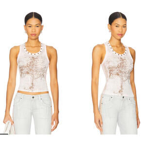 JADED LONDON Lace Jersey Tank  pink Gold-tone studs size 6 NWT $115msrp